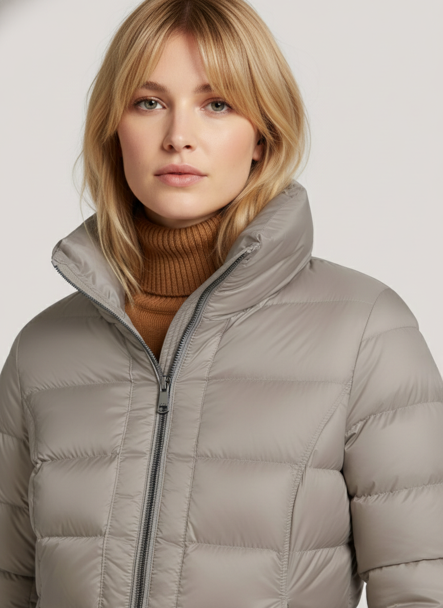 Theodora's Lightweight Mid Down Jacket – Transitional Outerwear with Stand-Up Collar | BEIGE 2