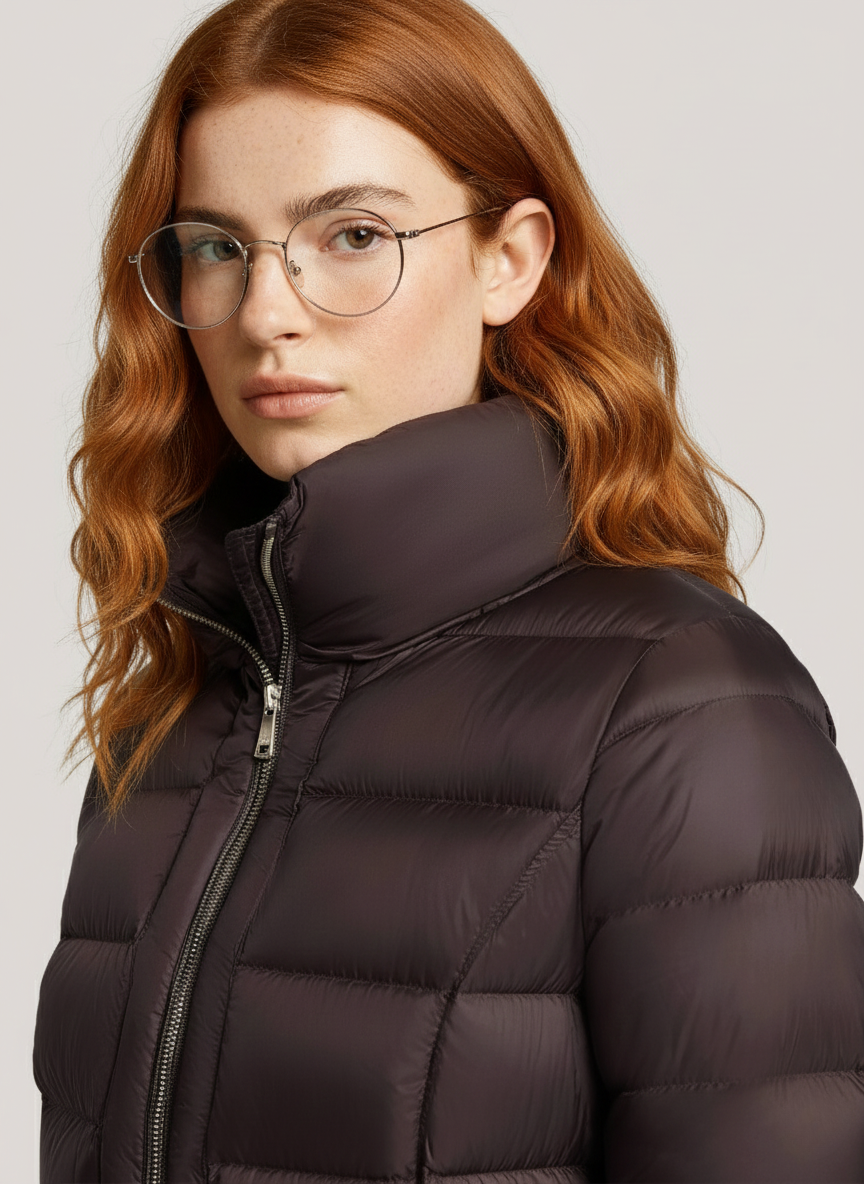 Theodora's Lightweight Mid Down Jacket – Transitional Outerwear with Stand-Up Collar | CHOCOLATE 2