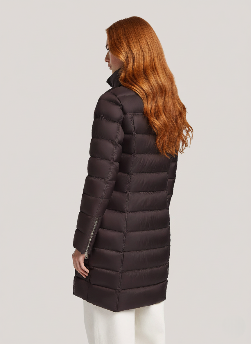 Theodora's Lightweight Mid Down Jacket – Transitional Outerwear with Stand-Up Collar | CHOCOLATE 3