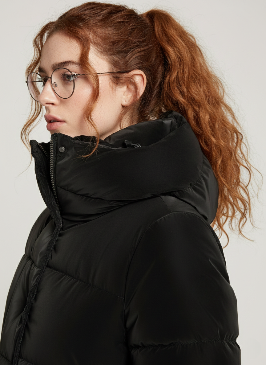 Velvet-Look Mid-Length Puffer Jacket – Warm & Stylish Outerwear 2