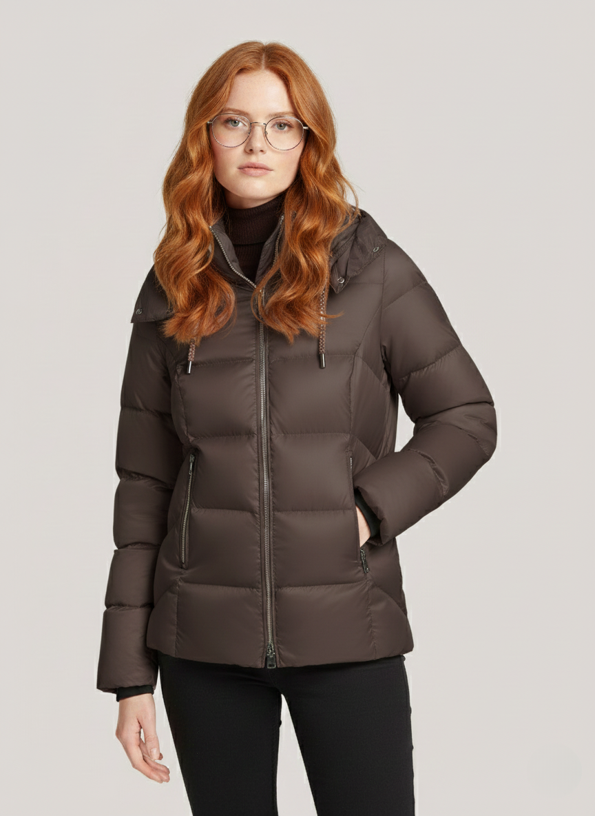 Waverly's Lightweight Short Down Jacket – Adjustable Hood & Warmth for Cold Days | BROWN 1