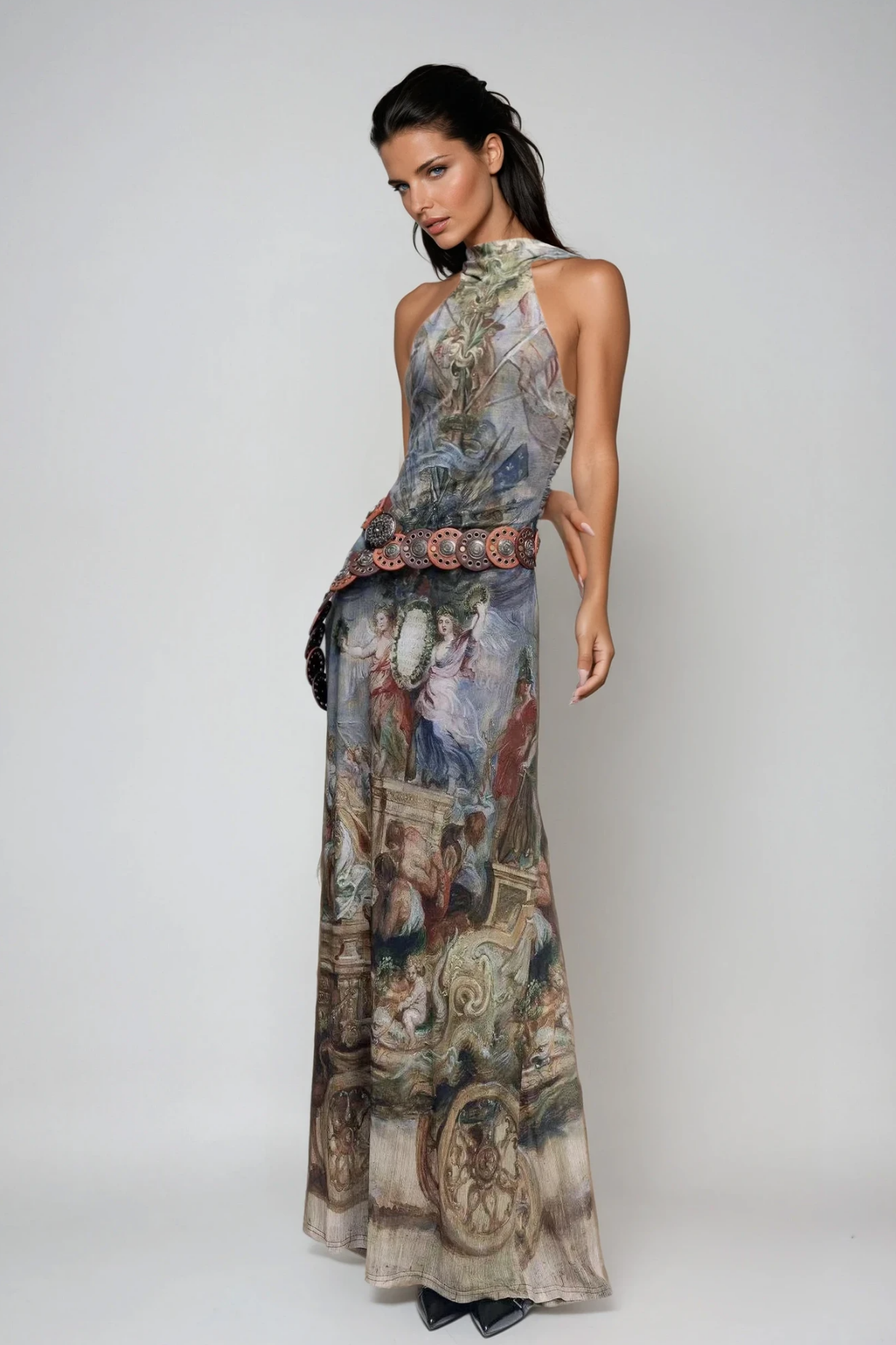 Wazo Print Halter Neck Maxi Dress