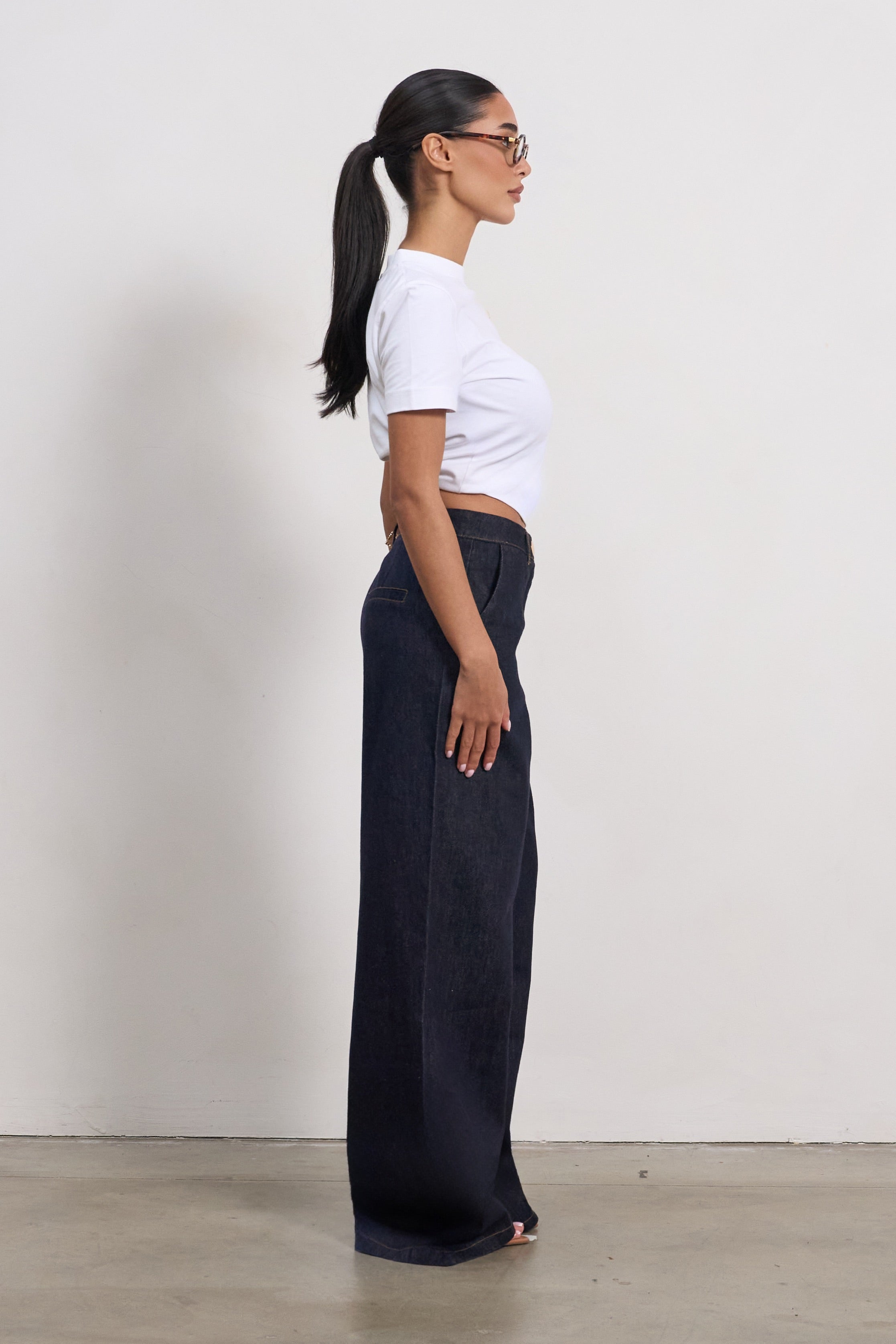 Marcelline High-Waist Wide Leg Denim Trousers