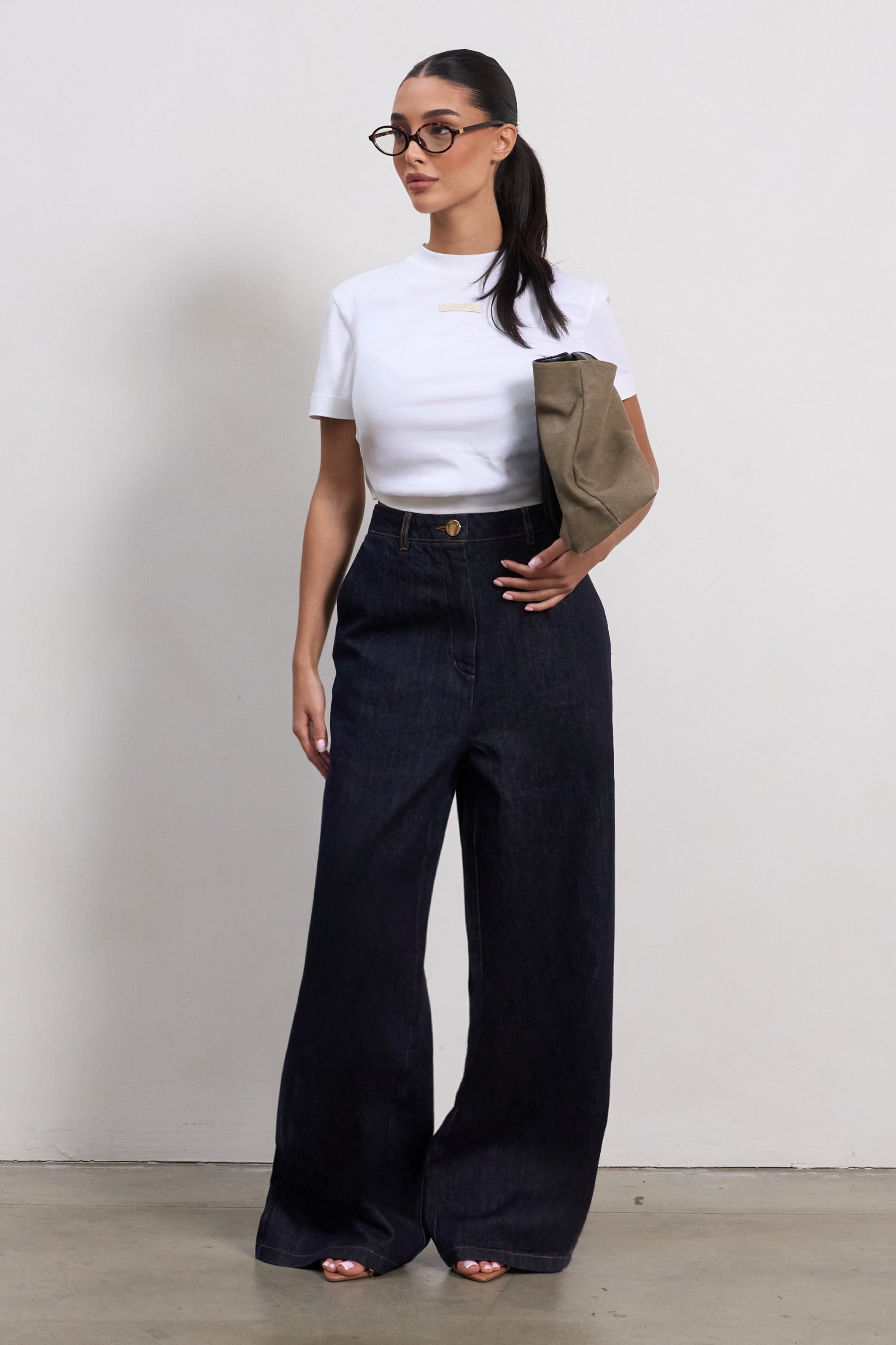 Marcelline High-Waist Wide Leg Denim Trousers