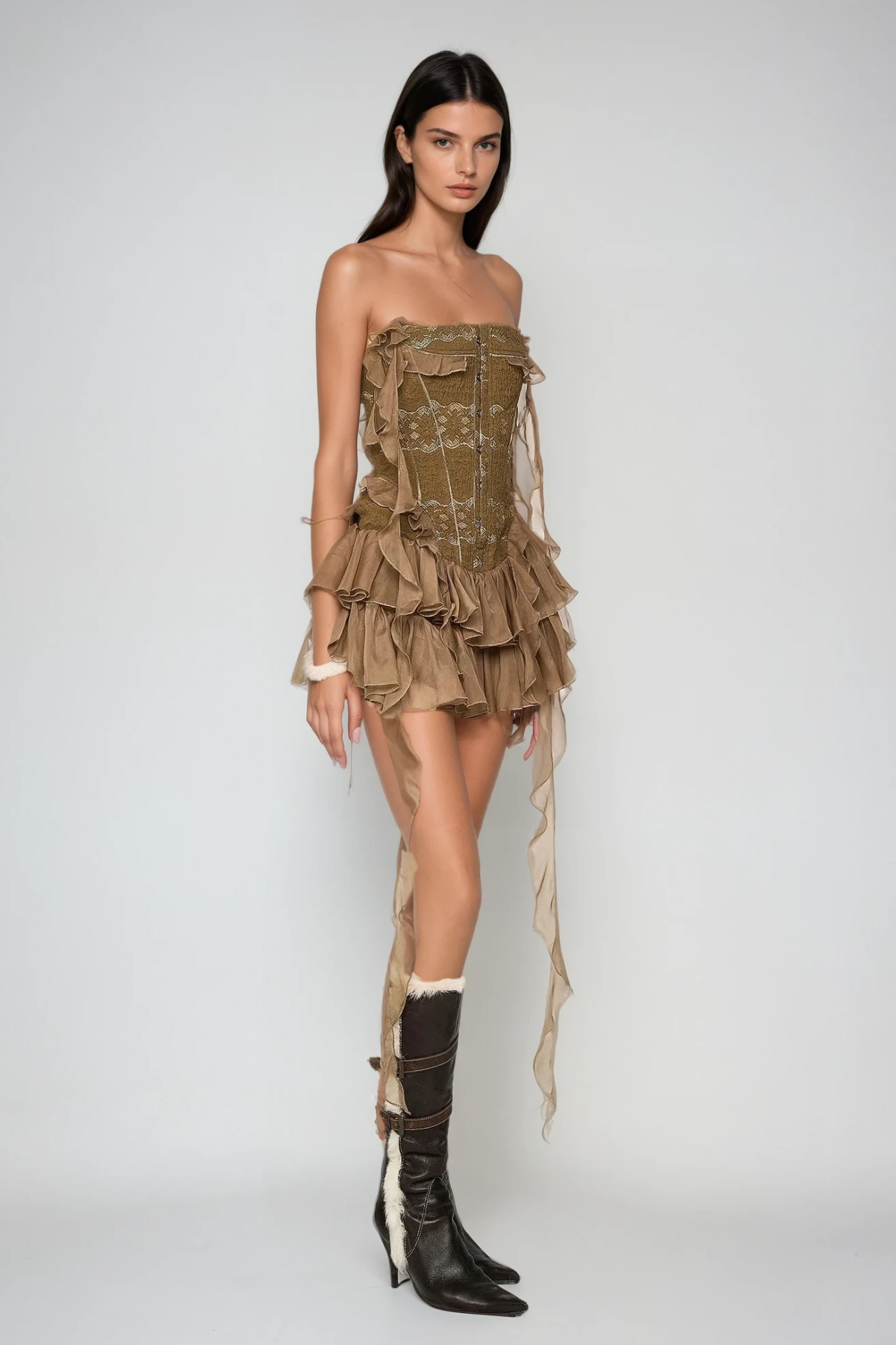 Strapless Ruffle Mini Dress – Elegant Wioleta-Inspired Party Dress