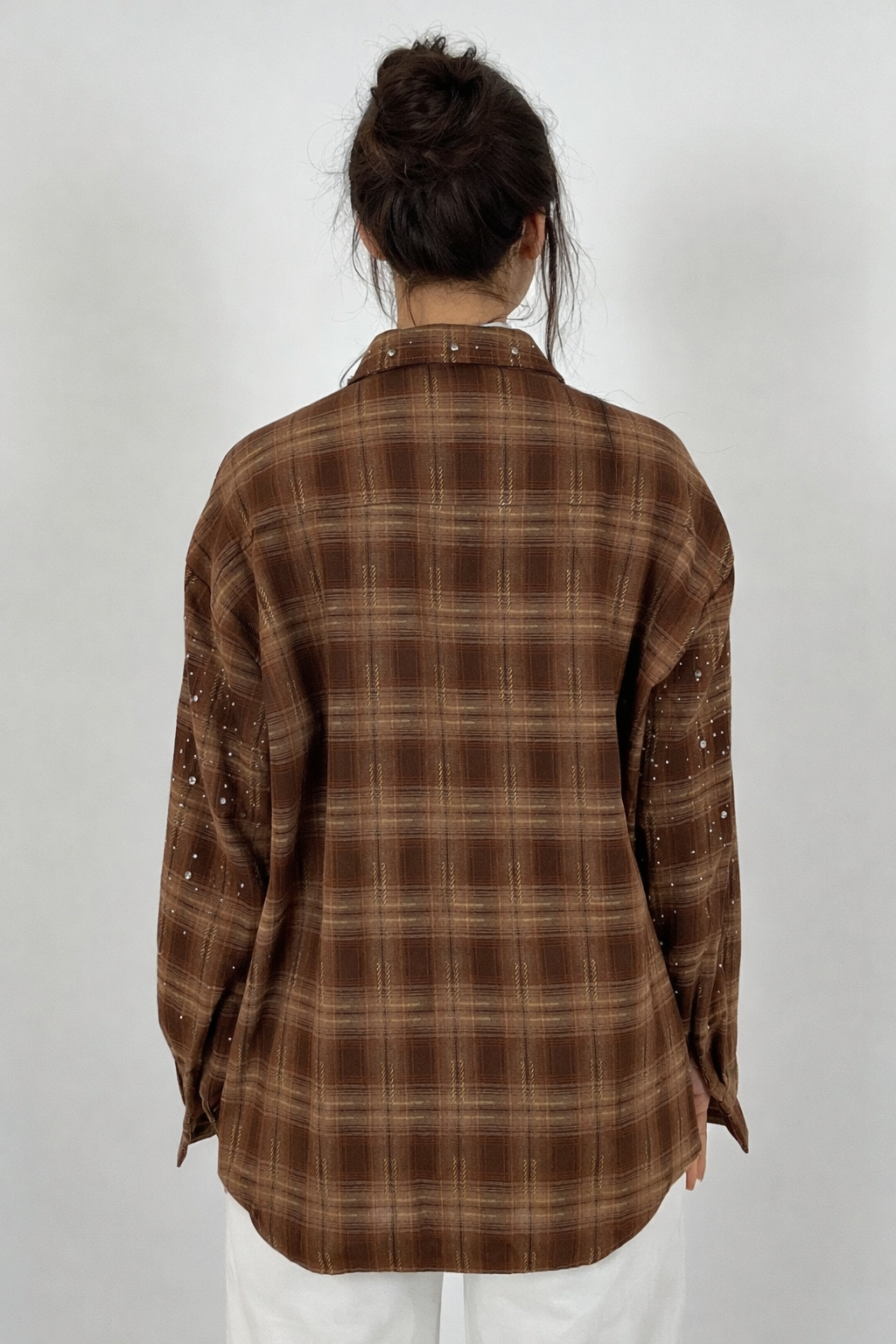 Women’s Embellished Plaid Shirt – Effortless Statement Layer | BROWN 2