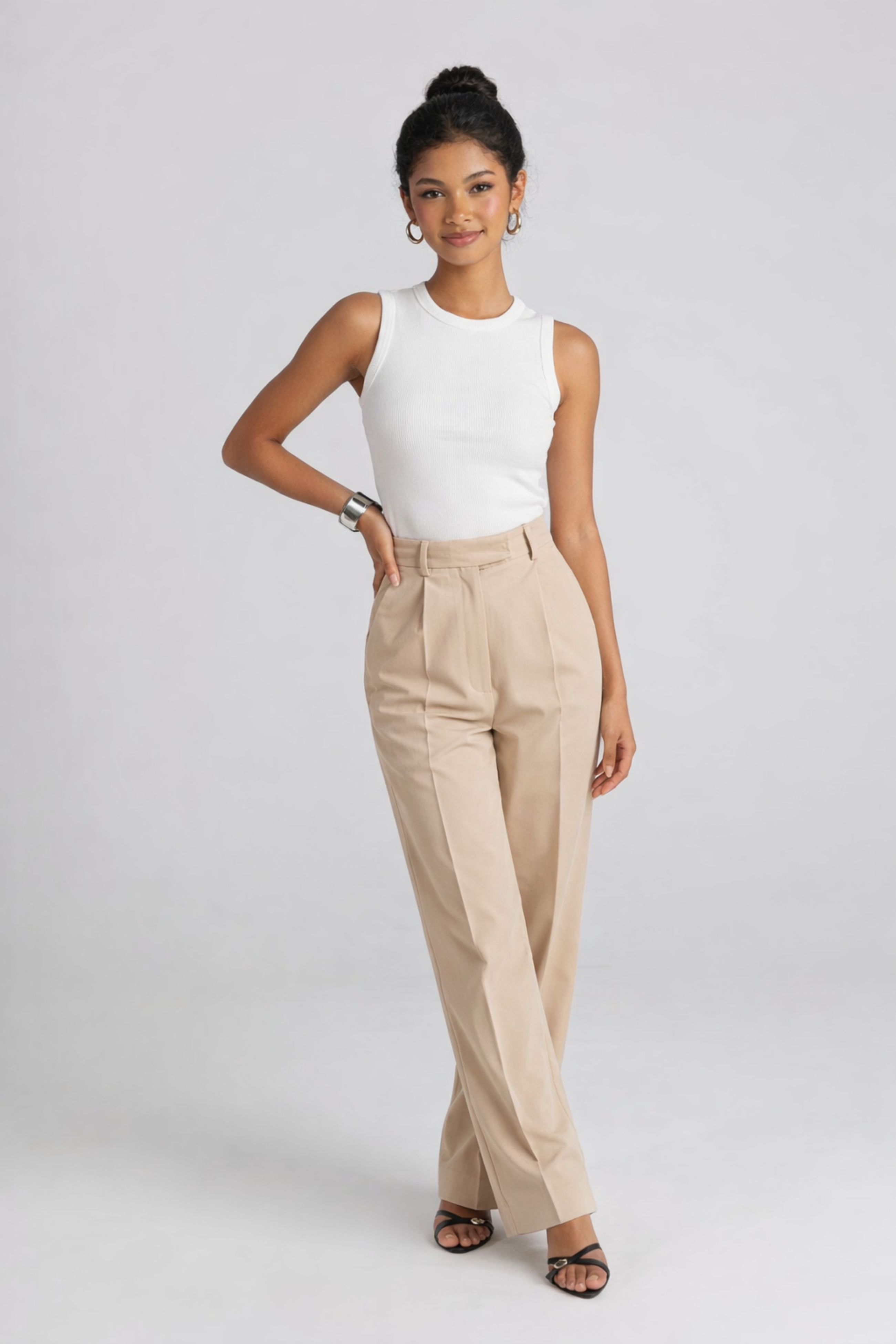 Women’s High Neck Ribbed Crop Tank Top – Sculpted Fit & Soft Comfort | WHITE 1