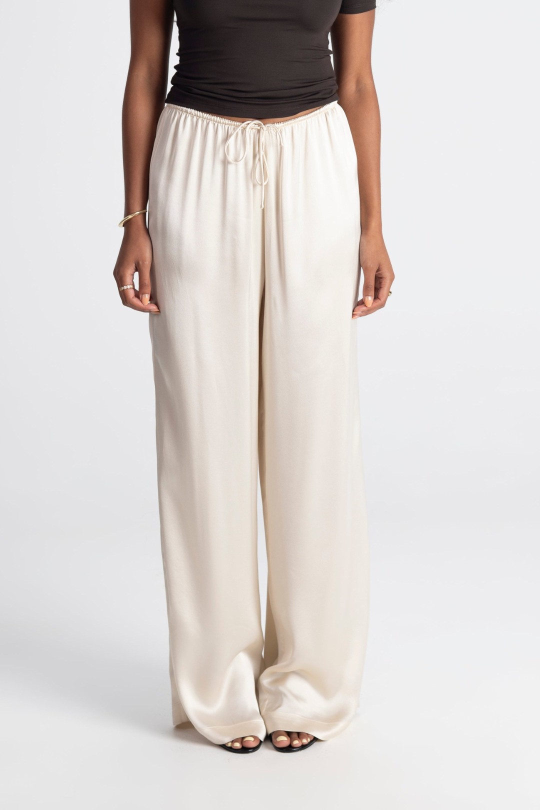 Women’s Julia Satin Wide-Leg Pants – Effortless Luxury with Adjustable Comfort | WHITE 3