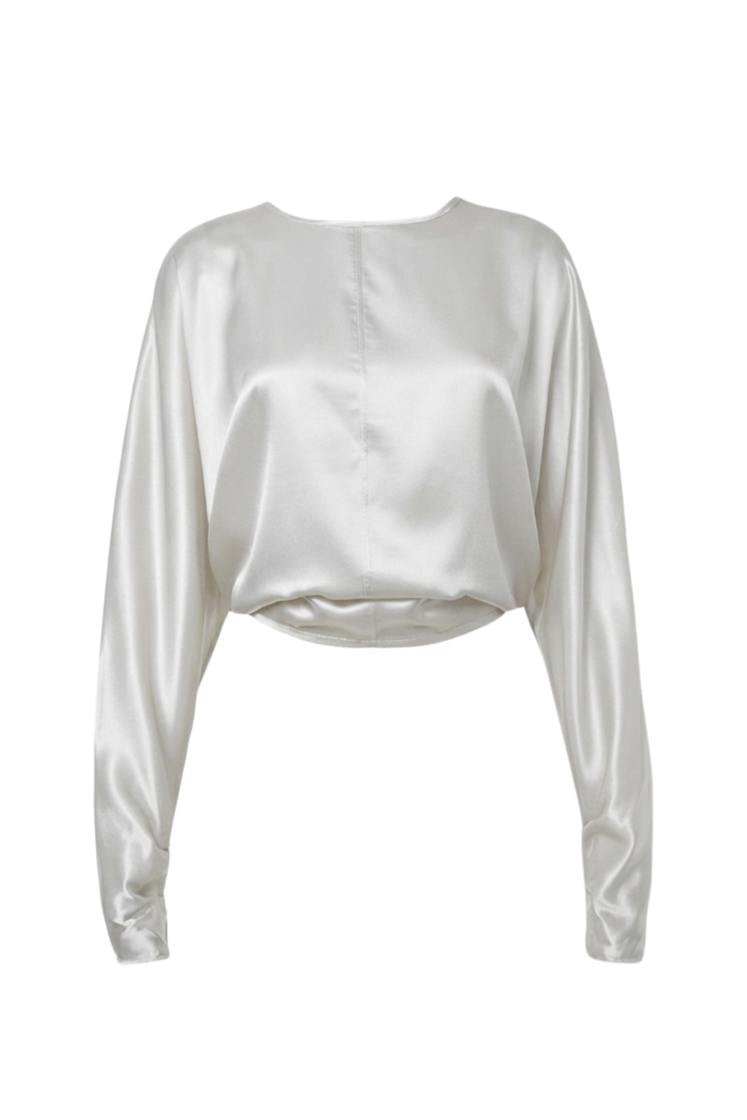Women’s Long Sleeve Satin Blouse with Draped Batwing Sleeves – Elegant & Comfortable | WHITE