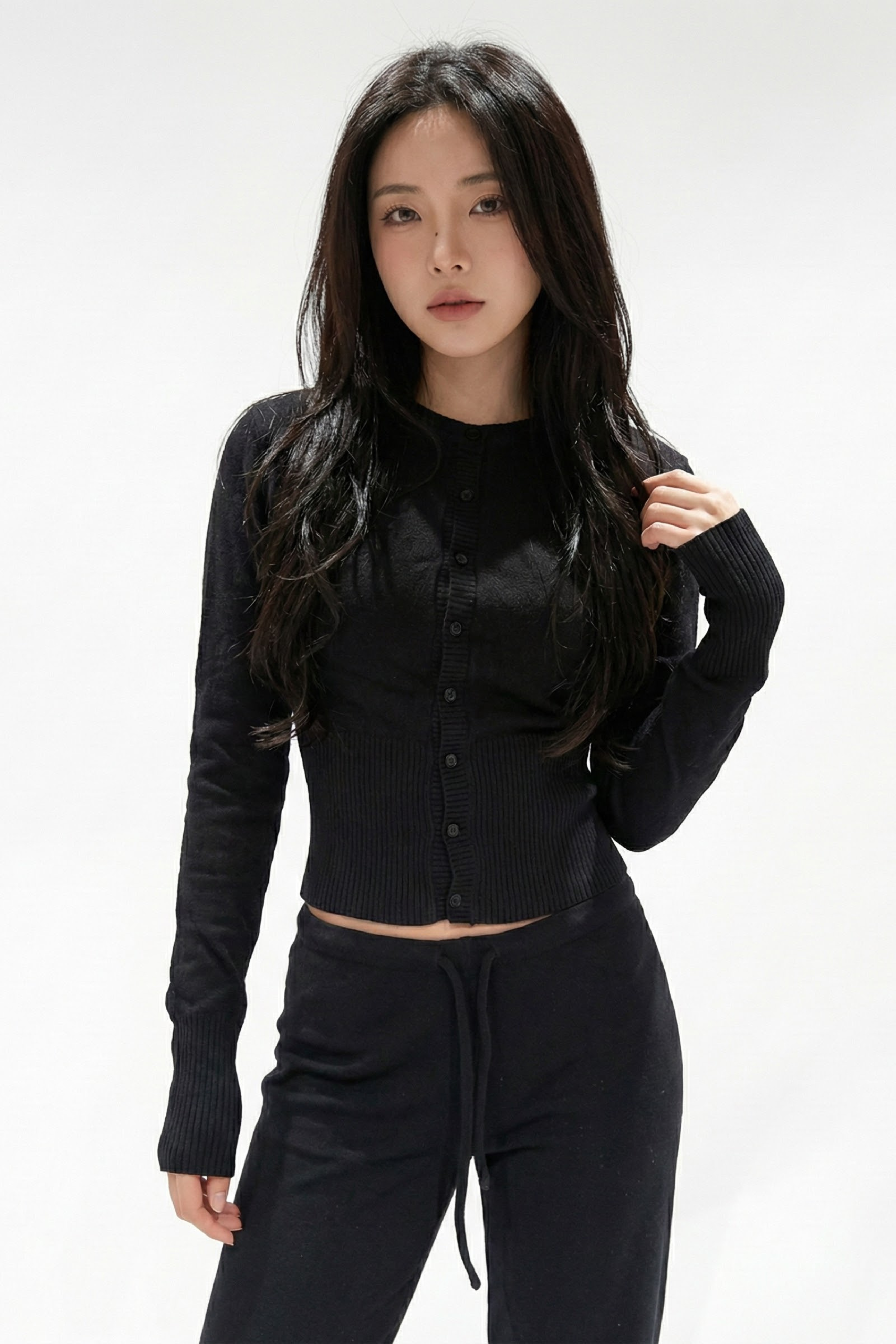 Women’s Ribbed Button-Up Cropped Top – Comfortable & Chic | BLACK