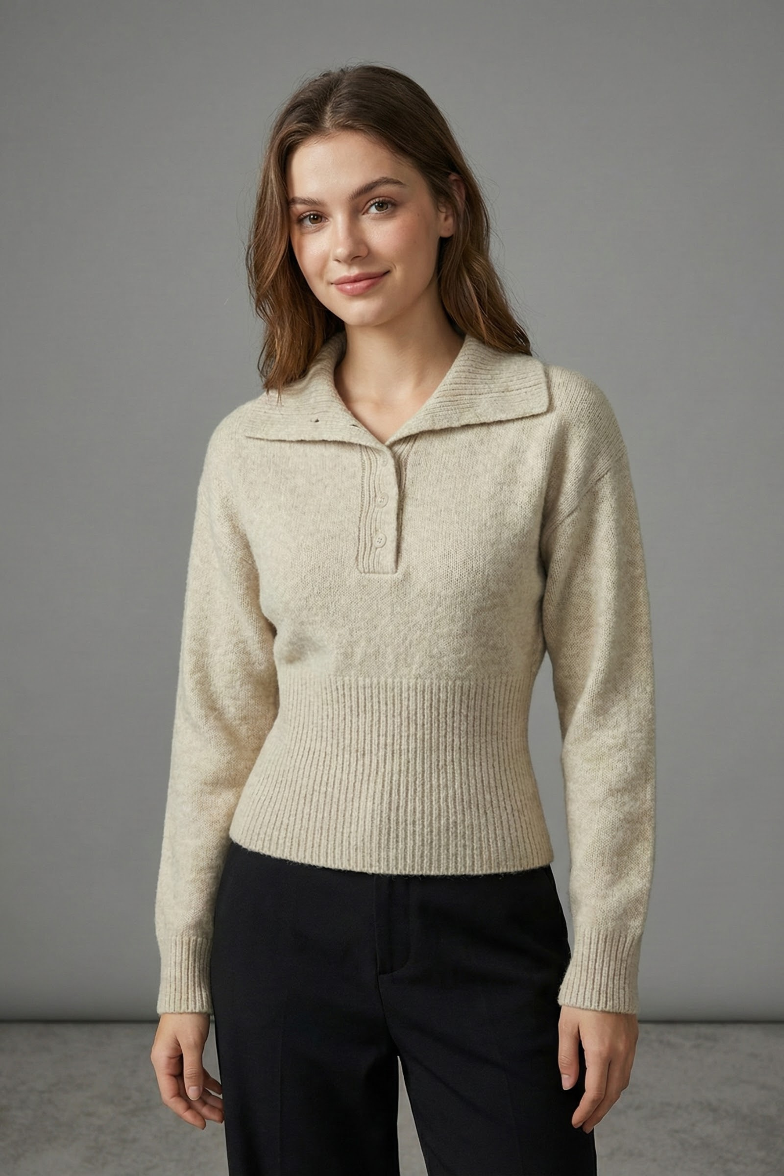 Women’s Ribbed Polo Knit Top – Soft, Comfortable, and Stylish 1