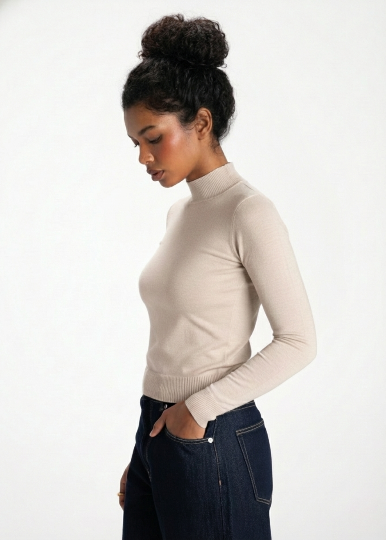Women’s Skin Fit Knitted Mid-Neck Sweater – Lightweight & Effortlessly Comfortable | CREAM 2