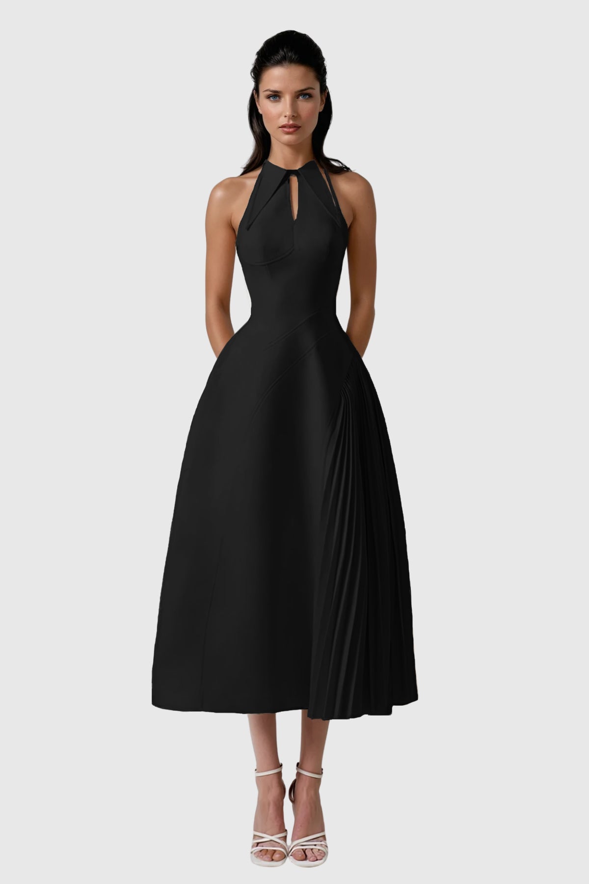 Zion Sleeveless Ruch Deconstruct Maxi Dress In Black