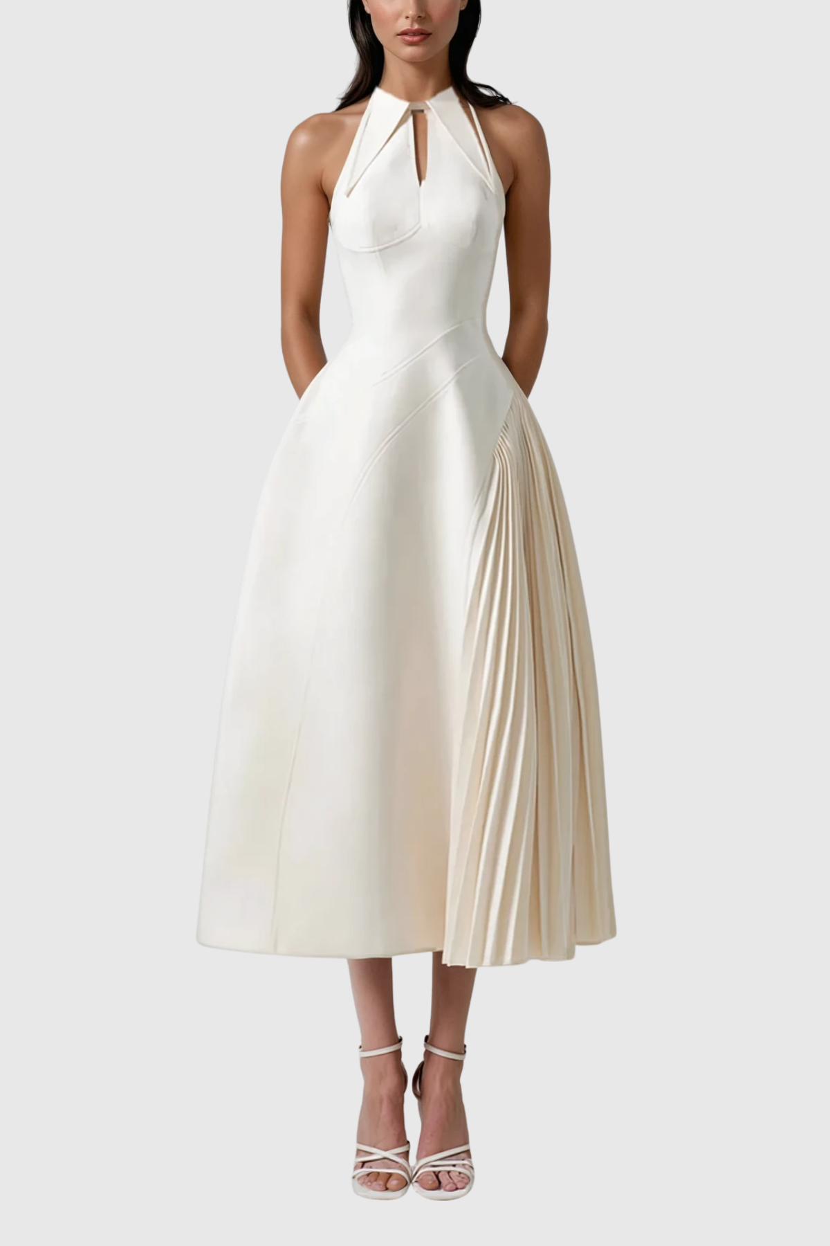 Zion Sleeveless Ruch Deconstruct Maxi Dress In White