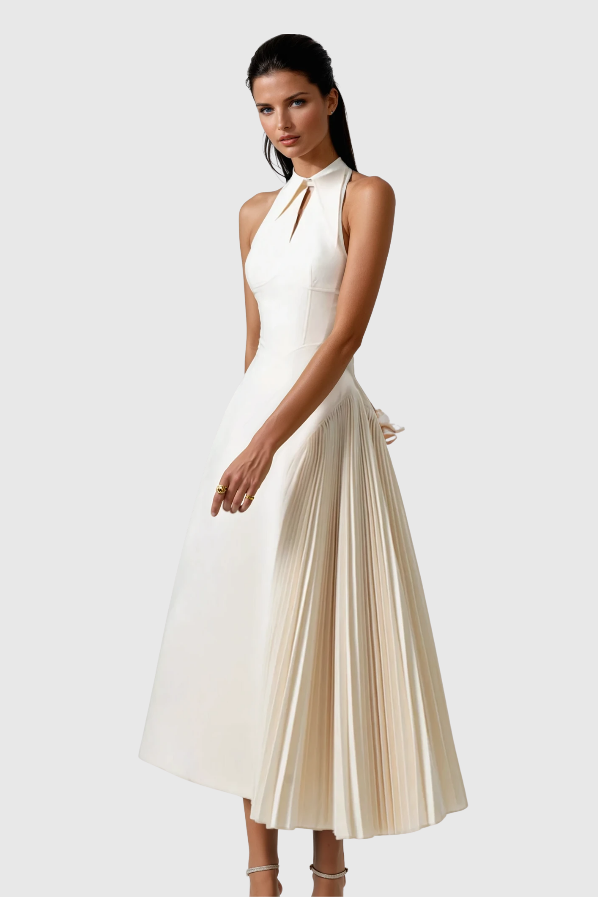 Zion Sleeveless Ruch Deconstruct Maxi Dress In White