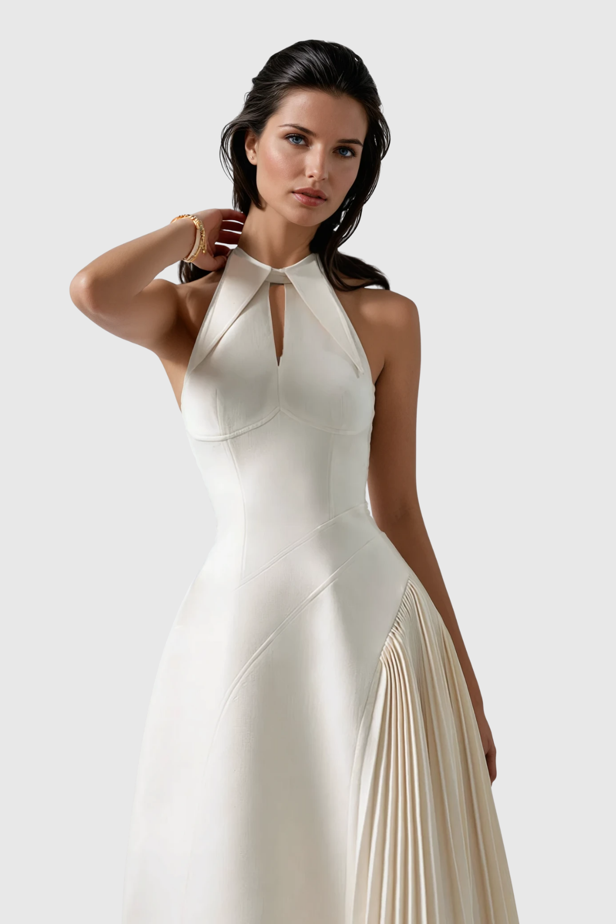 Zion Sleeveless Ruch Deconstruct Maxi Dress In White