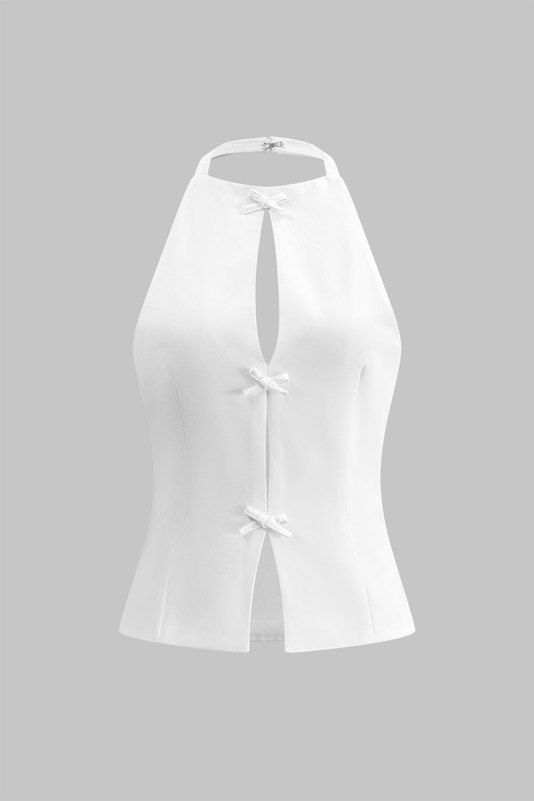 Bow pleated cut-out backless tank top