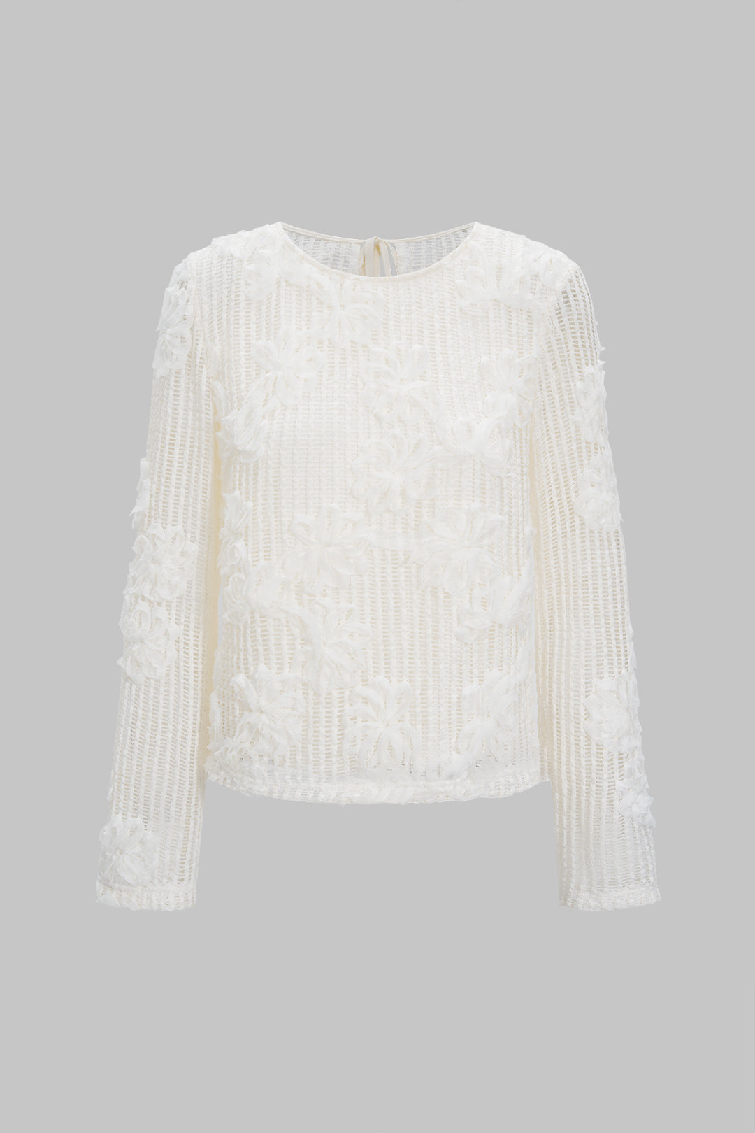 3D Floral Tie-Back Long-Sleeve Top