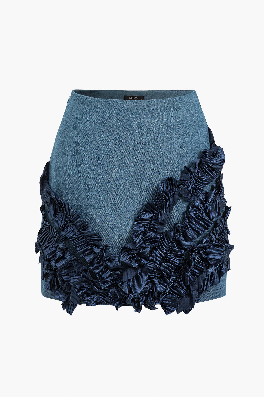 Asymmetrical denim skirt with zipper