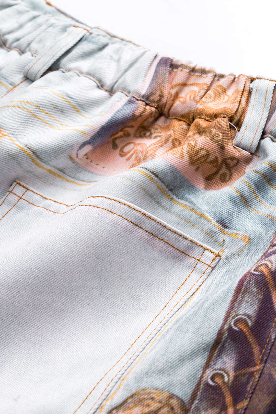 Abstract print ruffles button pocket skirt