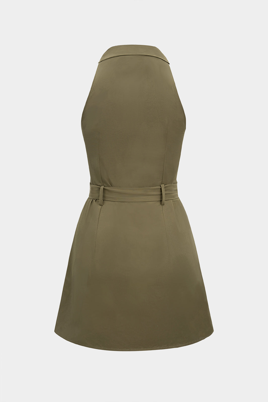 Belted Collar Sleeveless Mini Dress