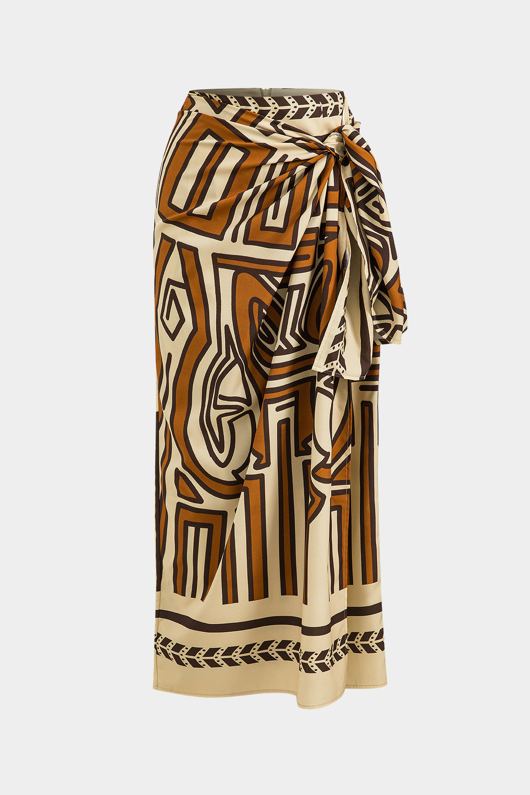 Abstract Geometric Bohemian Print Ruffles Tie Twist Twist Knot Zipper Closure