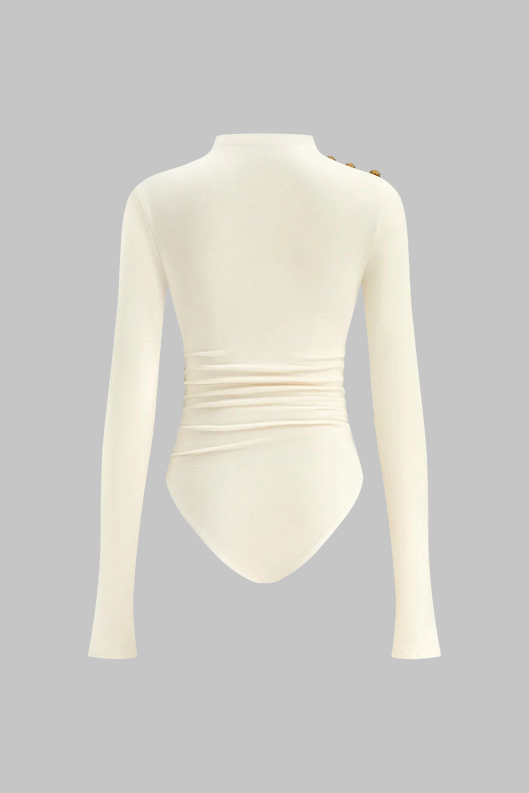 Asymmetrical Button Ruched Long Sleeve Bodysuit