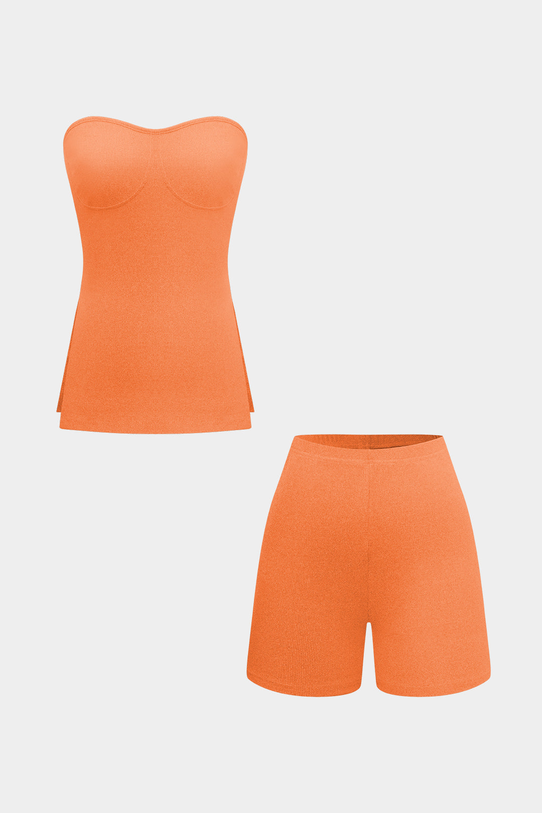 Basic Solid Breath Split Strapless Top and Shorts Set