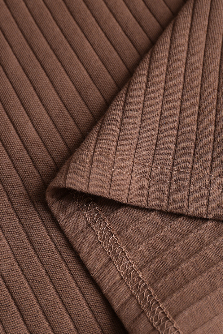 Bow Strap Ribbed Slit Midi Dress