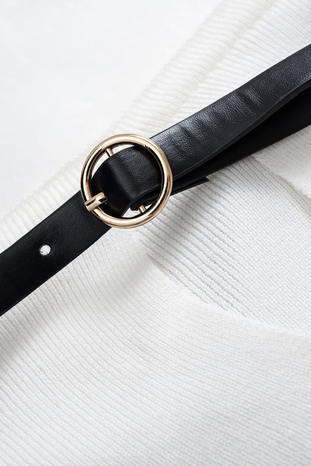 Belted Off Shoulder Cut Out Long-Sleeve Top