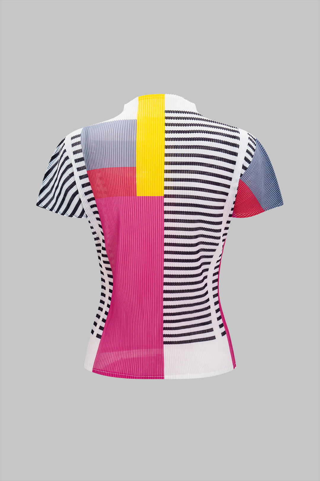 Summary Geometric Pattern Short Sleeve Top and Pleated Skirt Set