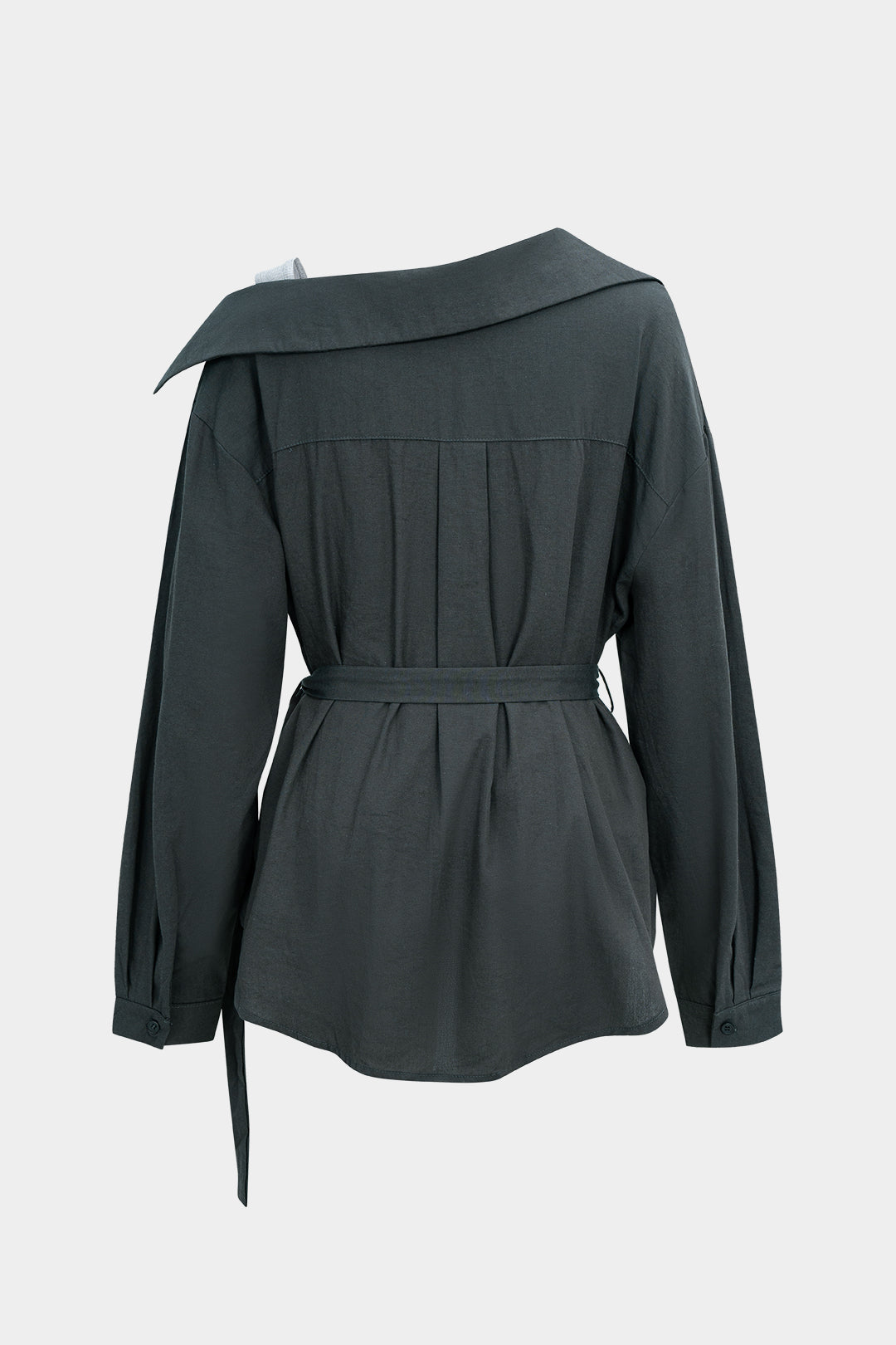 Belted Button Fake Pocket Long-Sleeve Shirt