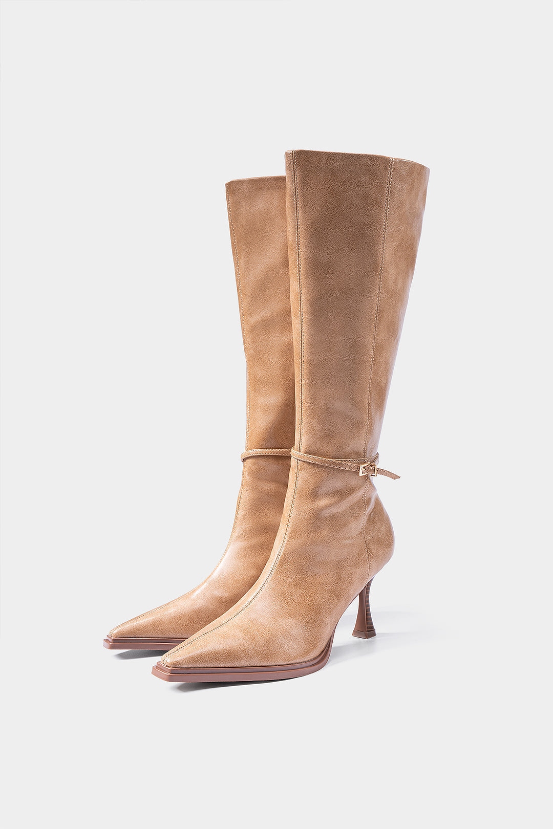 Belted Square Toe Knee High Boots