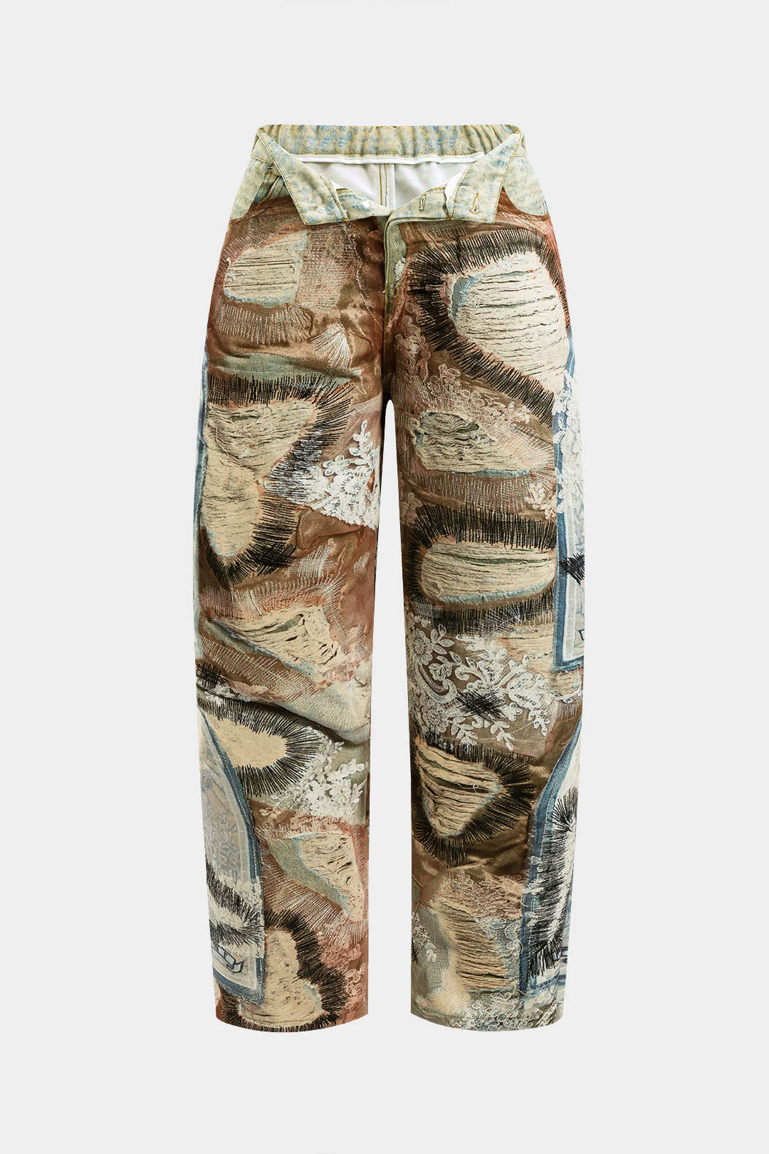 Abstract print button pants pants