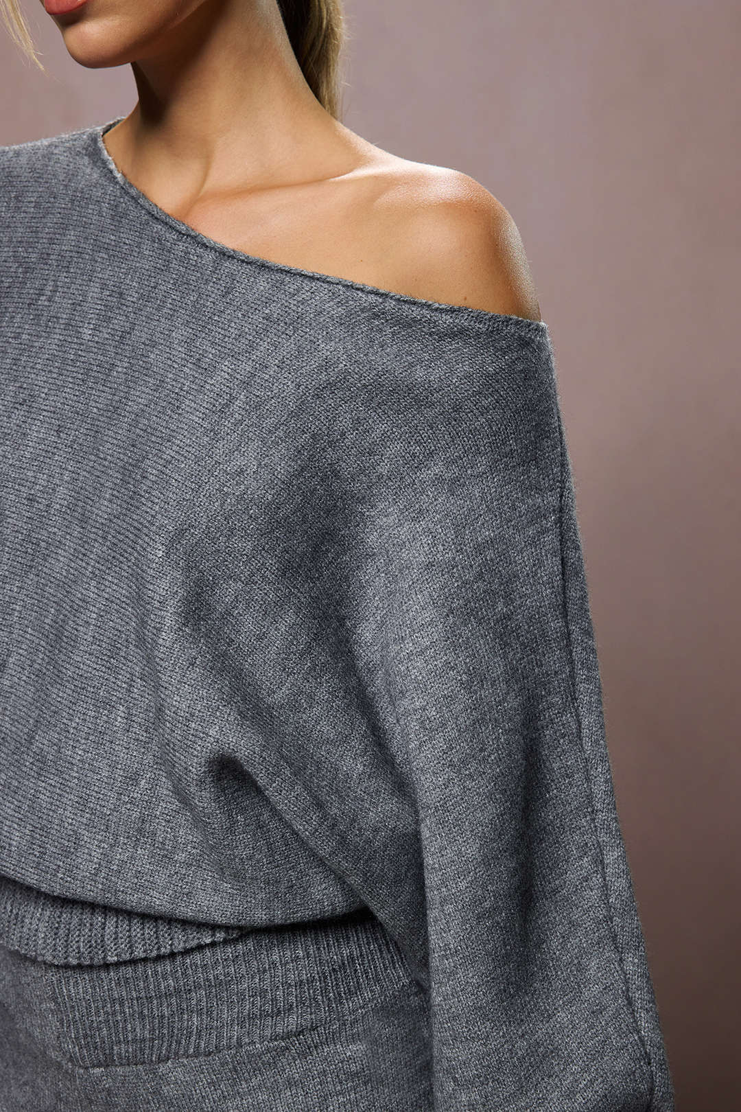 Boat Neck Sweater Long-Sleeve Top And Shorts Set