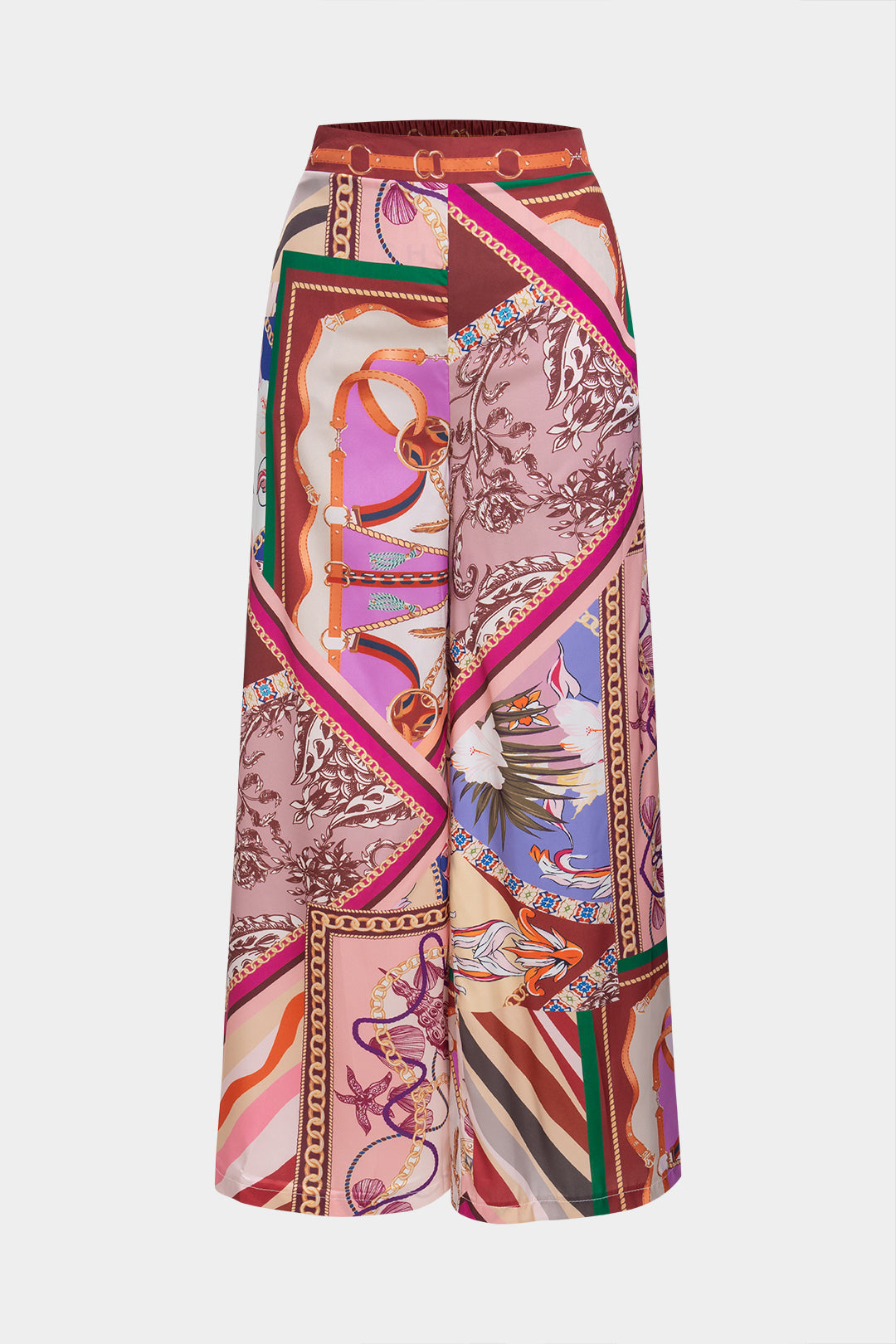 Abstract print backless tie-up top and pants set