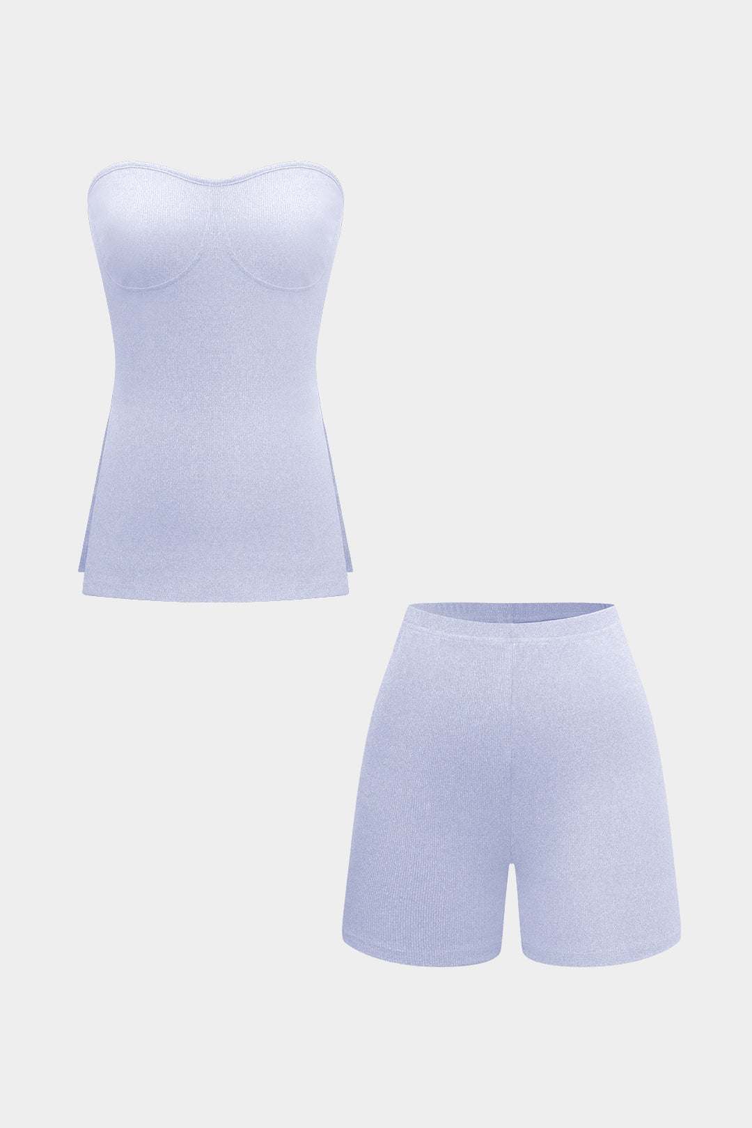 Basic Solid Breath Split Strapless Top and Shorts Set