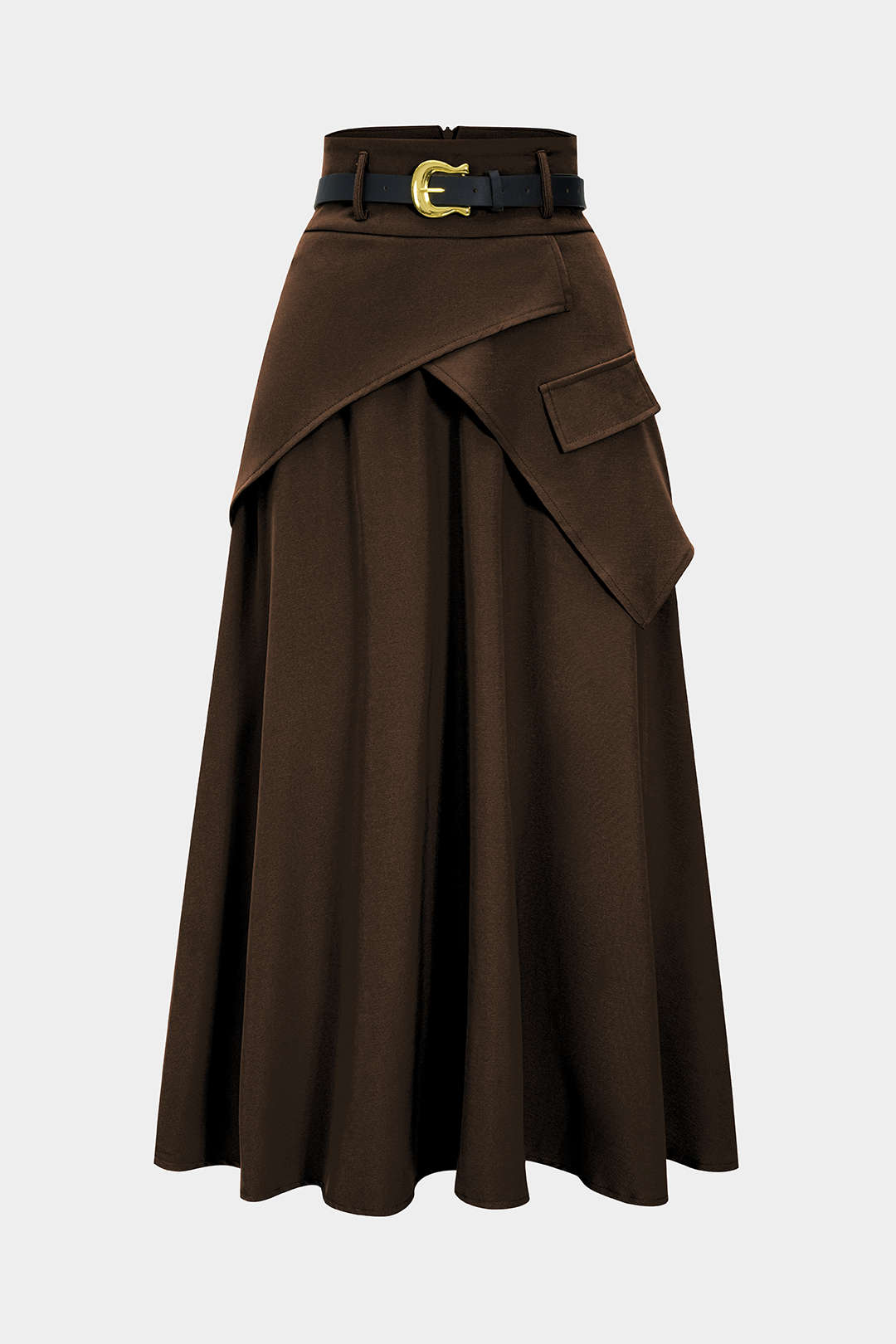 Belted Asymmetrical Ruched High Waist Skirt