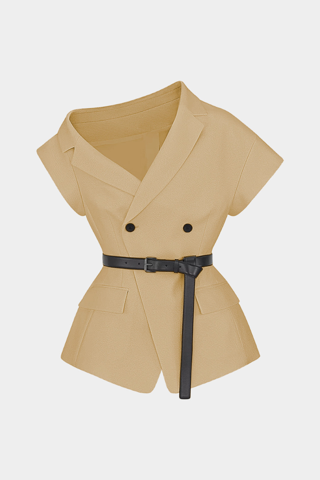 Asymmetrical Neck Belted Vest