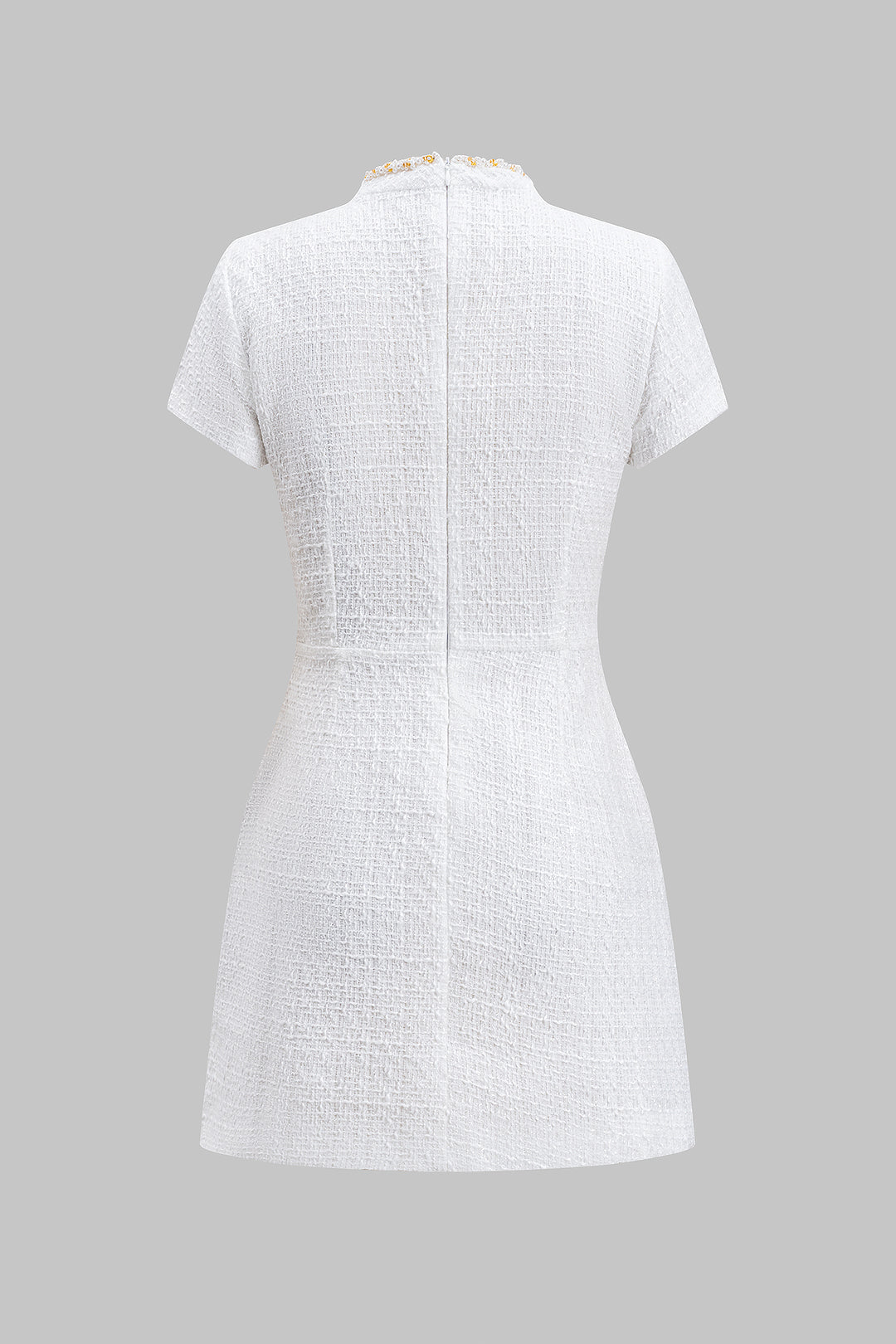 Bead Fake Pocket Zipper Mini Dress with Short Sleeves