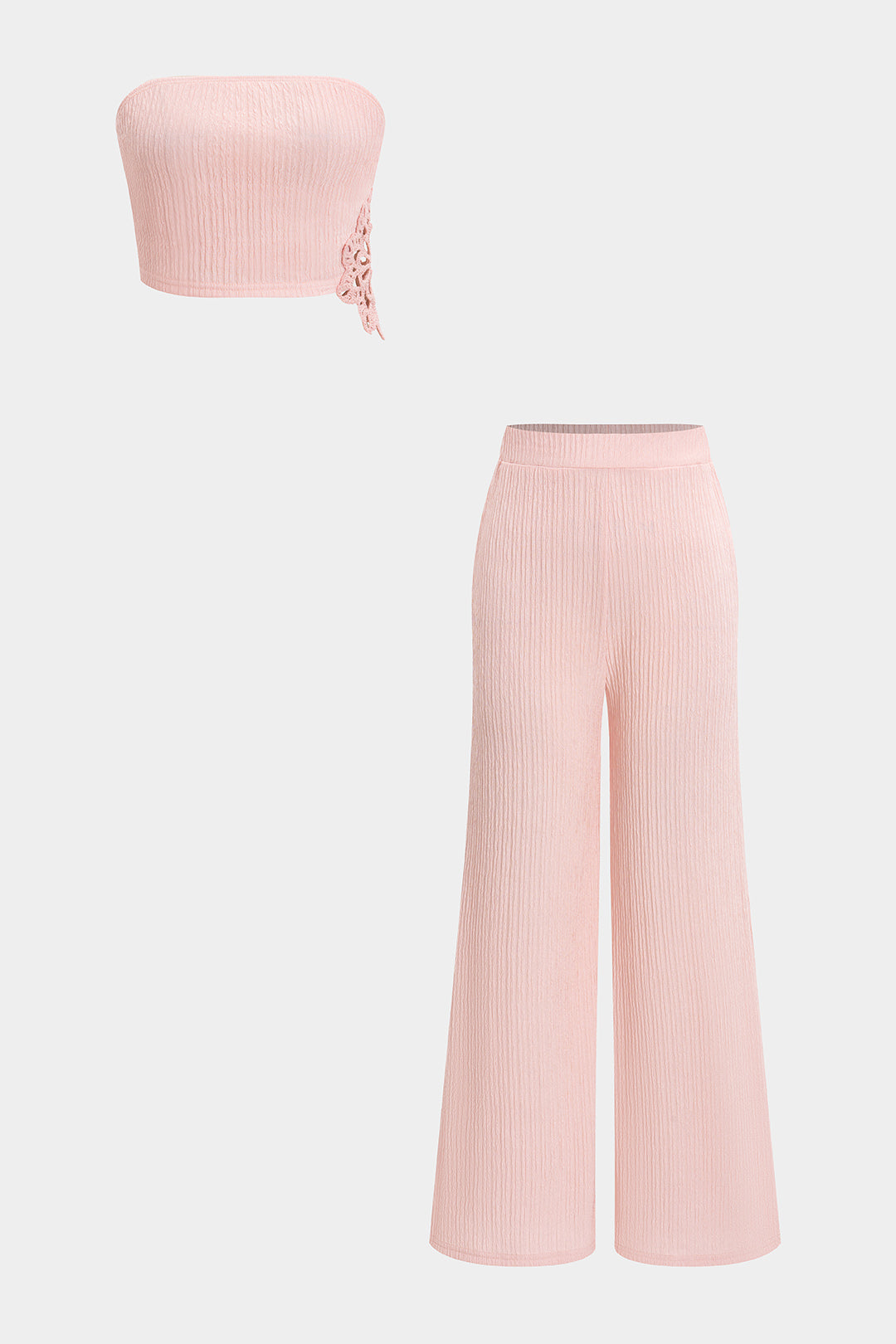 Asymmetrical Flower Applique Tube Top And Wide Leg Pants Set