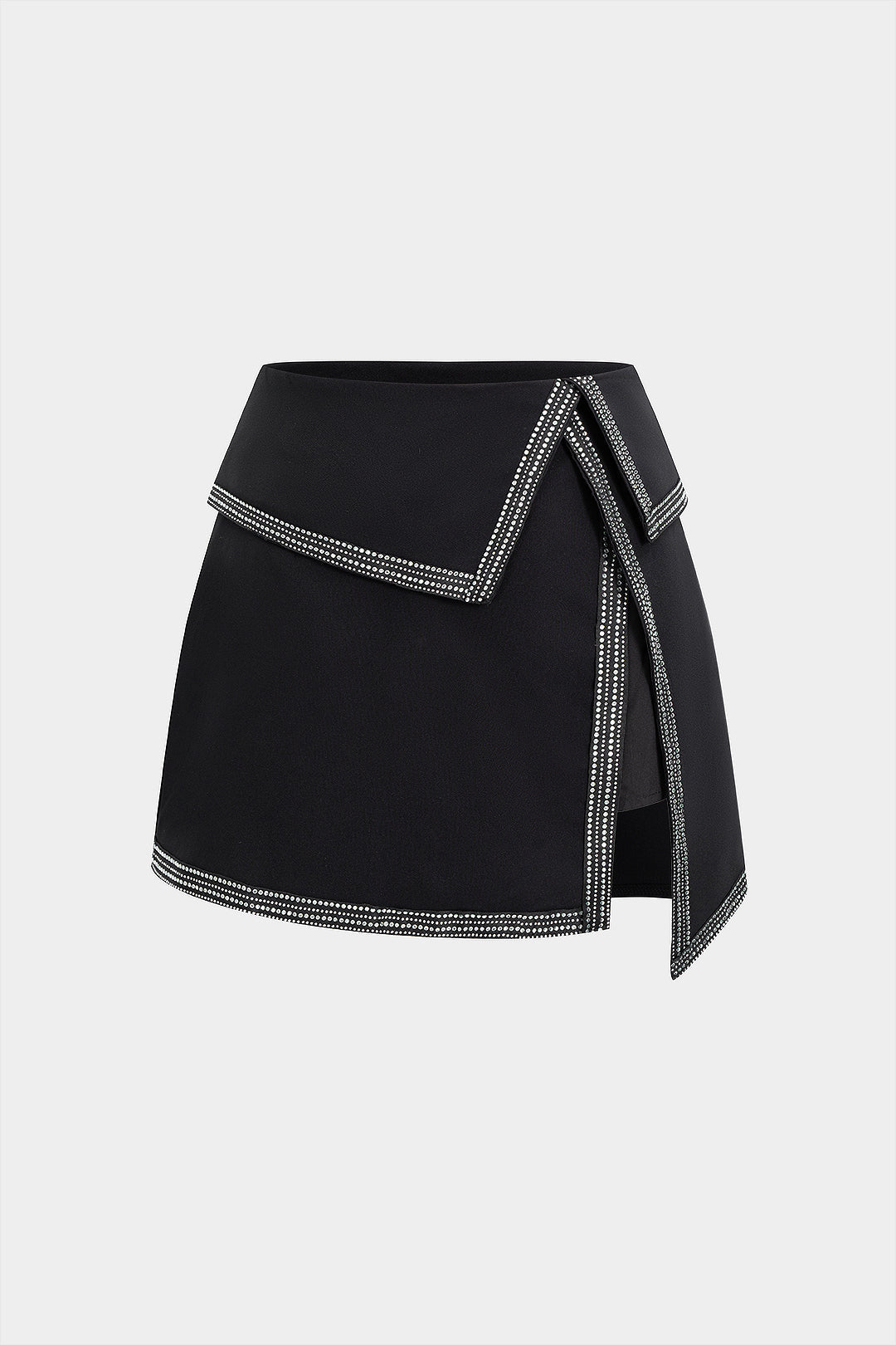 Asymmetrical Rhinestone Decor Split Zipper Skirt