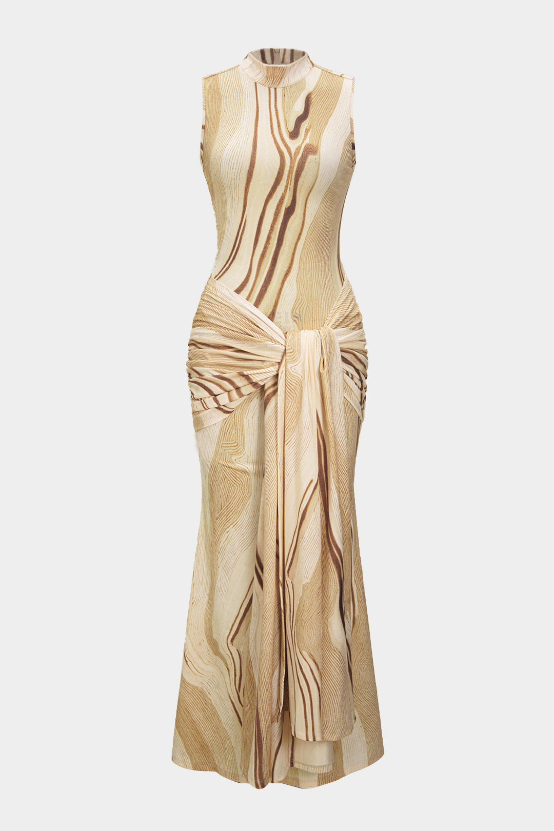 Abstract Print Tie Knot Ruched Tank Sleeveless Maxi Dress