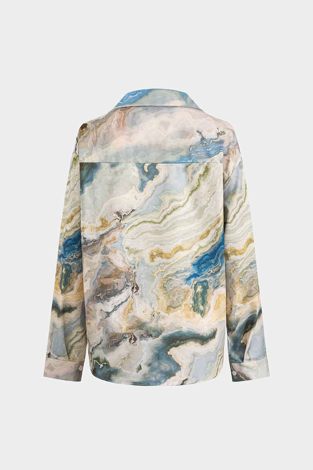 Abstract Print Satin Pocket Long-Sleeve Shirt