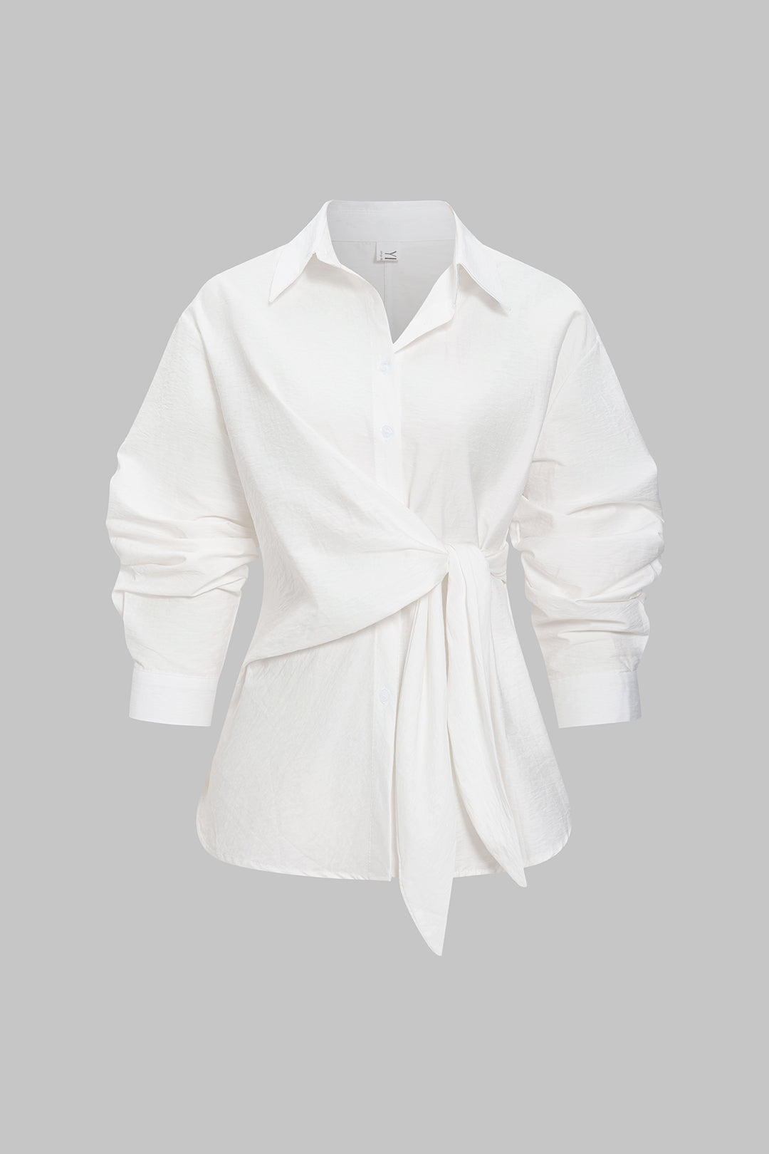 Asymmetrical Tie-Front Button Long-Sleeve Shirt