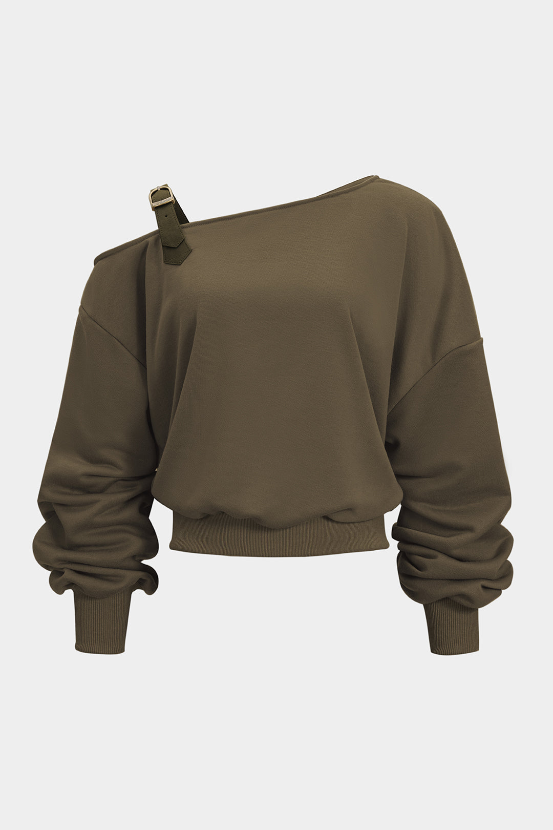 Women’s Asymmetrical One-Shoulder Sweatshirt – Casual Chic with Belt Detail