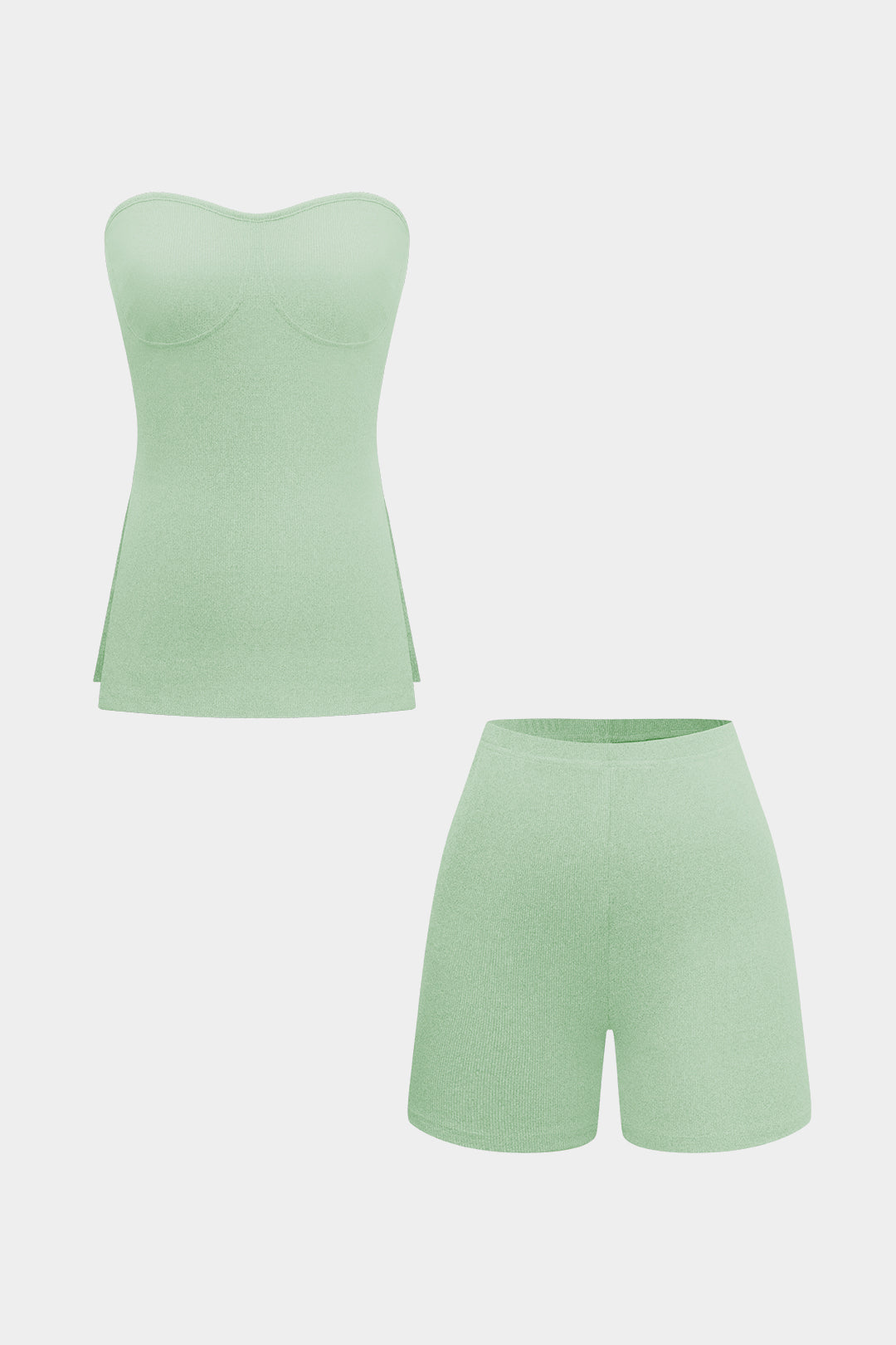 Basic Solid Breath Split Strapless Top and Shorts Set