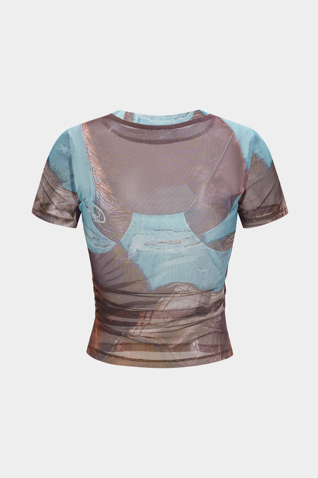 Abstract print mesh round neck short sleeve t-shirt