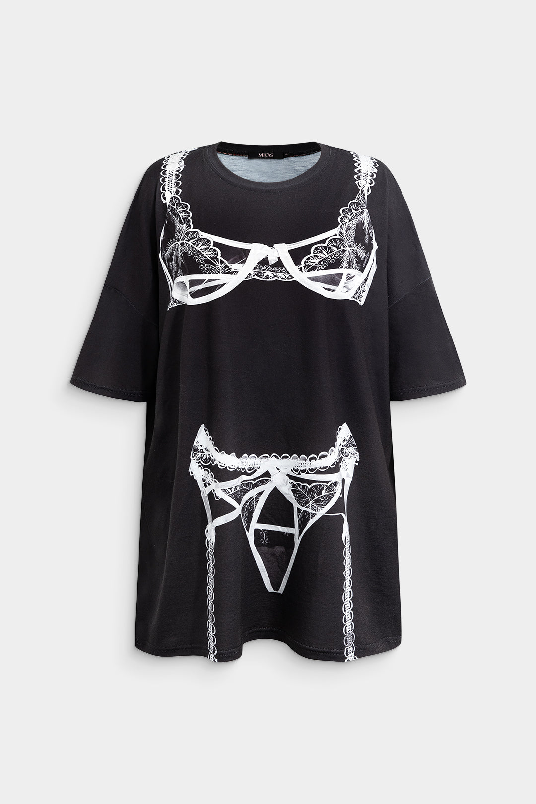 Women’s Jersey T-Shirt Dress – Bold Lingerie Print with Relaxed Plus Fit