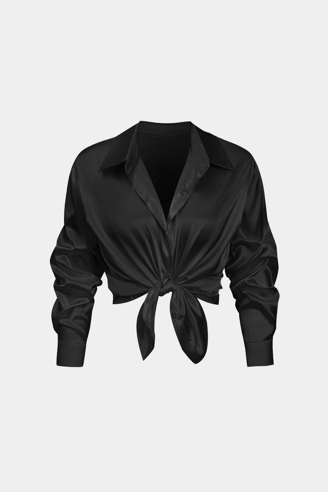 Basic solid satin shirt with long sleeves